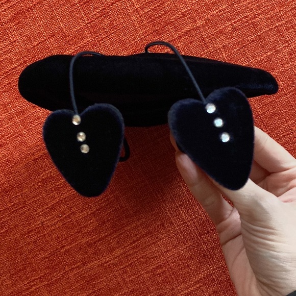 VTG 40’s Navy Blue Velvet Hearts Heart Rhinestones Fascinator Hat - Picture 4 of 9